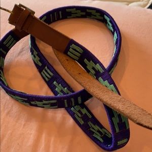 Green and blue stitched belt